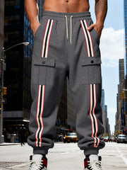 Charcoal striped cargo joggers shown from the front