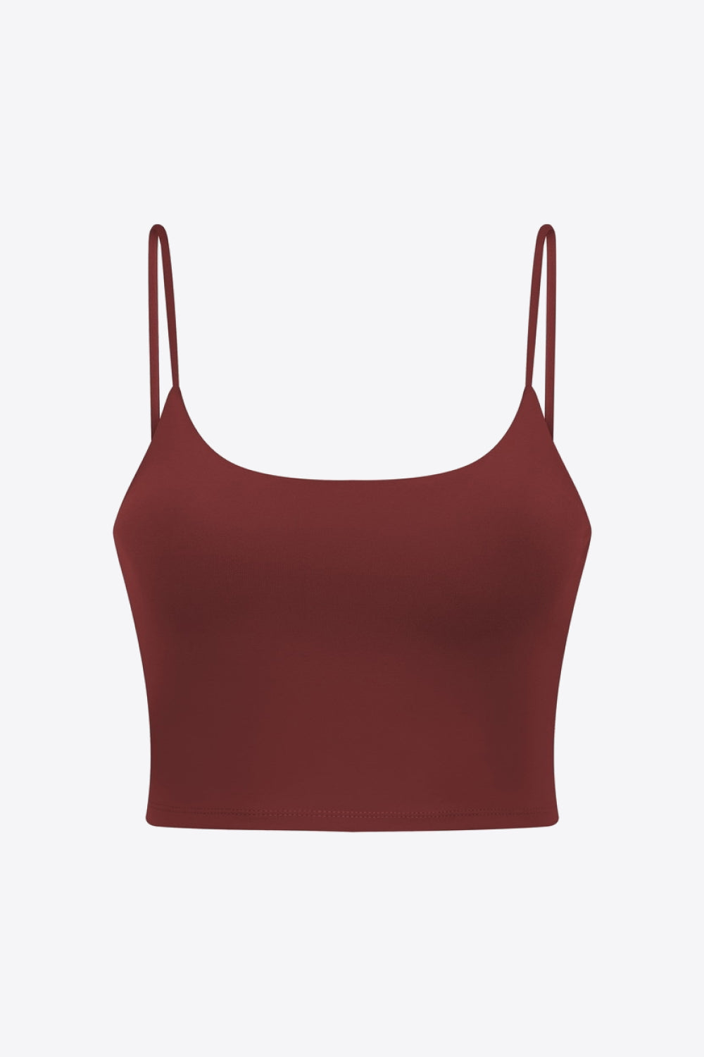 Deep burgundy scoop-neck cami with thin straps, displayed flat on white.