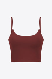 Deep burgundy scoop-neck cami with thin straps, displayed flat on white.