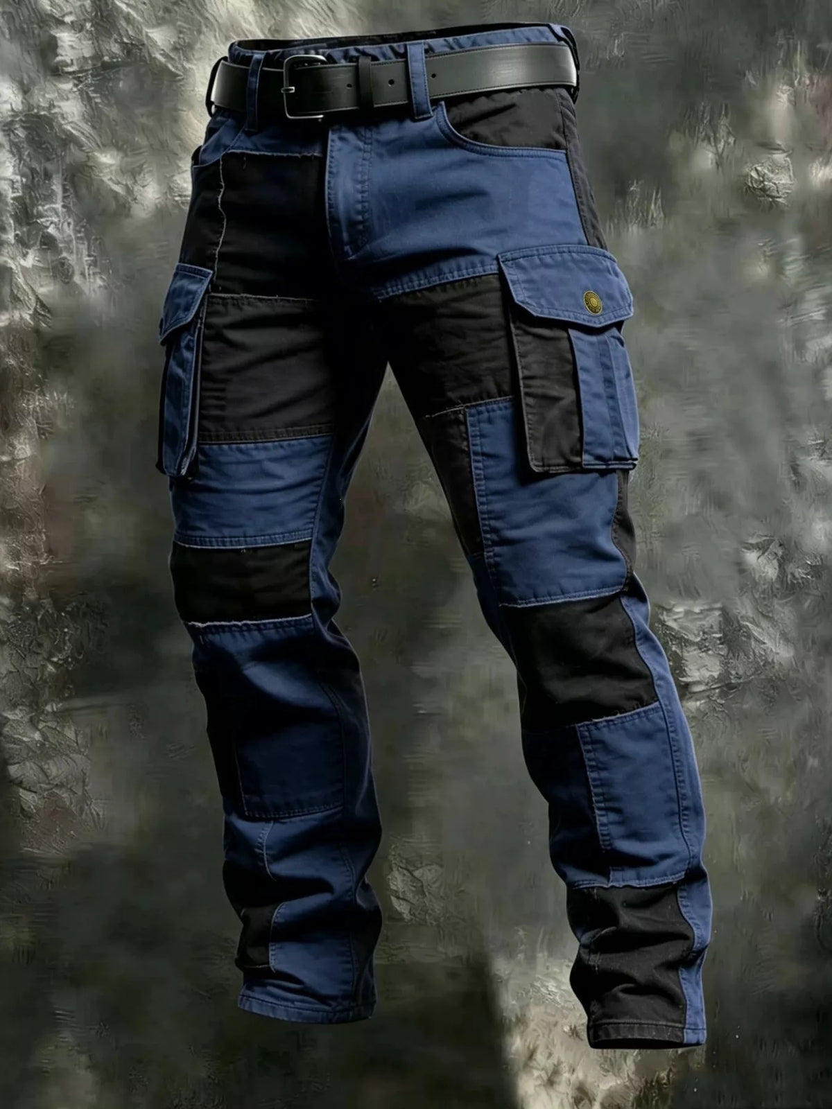 Blue and black color-block cargo pants