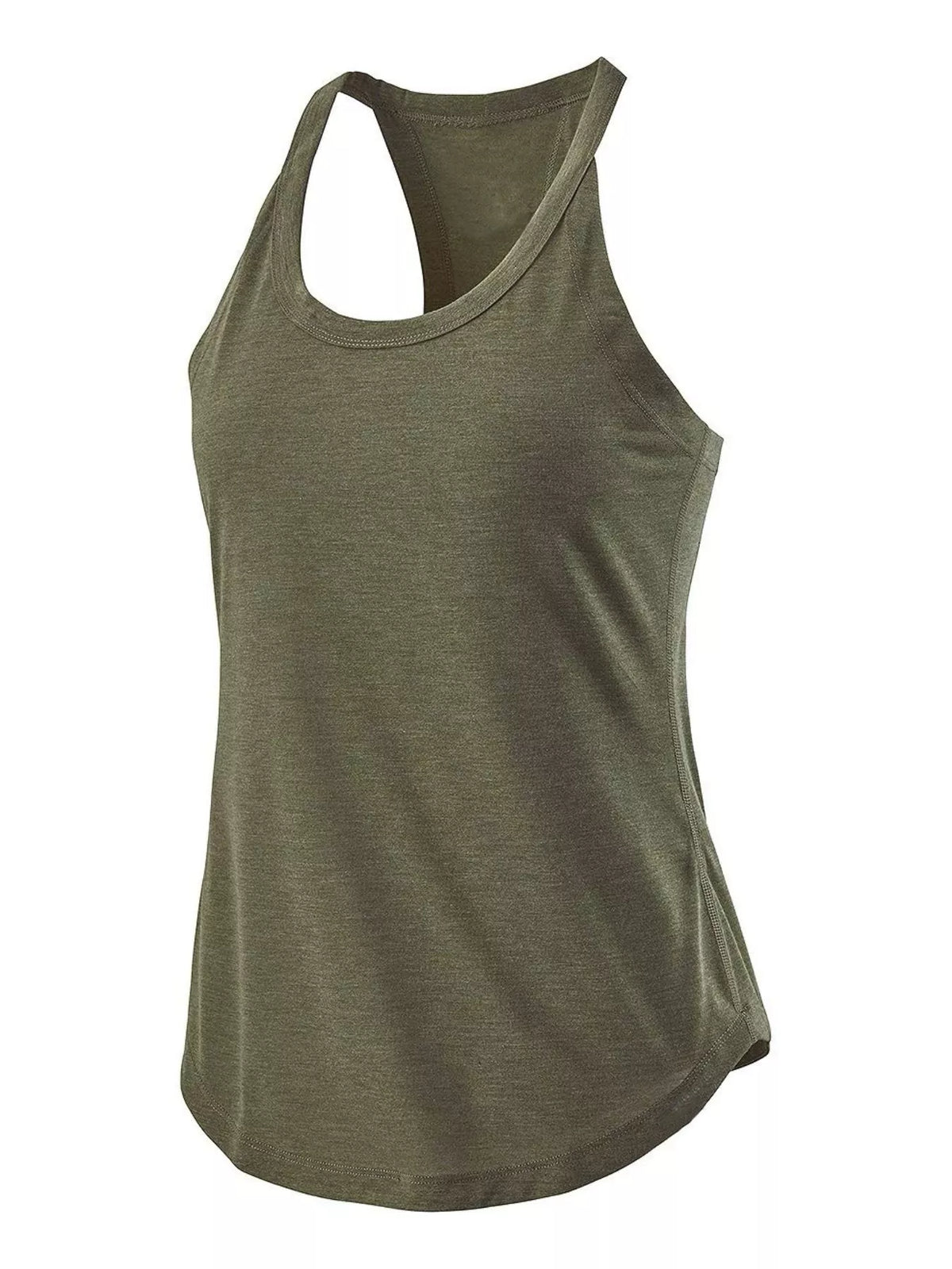 Olive green round-neck tank with a racerback, shown flat