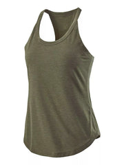 Olive green round-neck tank with a racerback, shown flat
