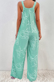 Back view of turquoise printed jumpsuit