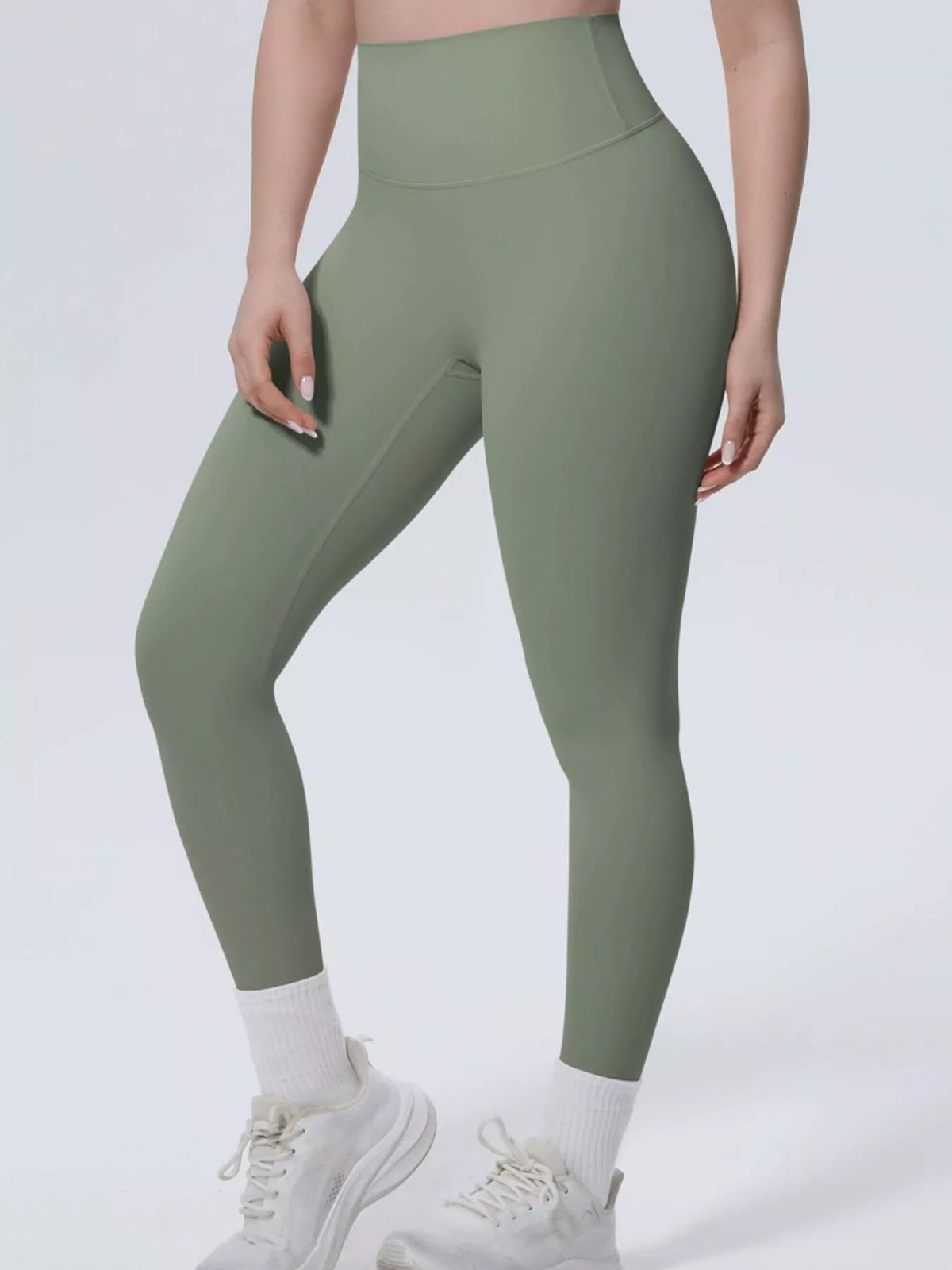 Front view of high-waisted seamless active leggings