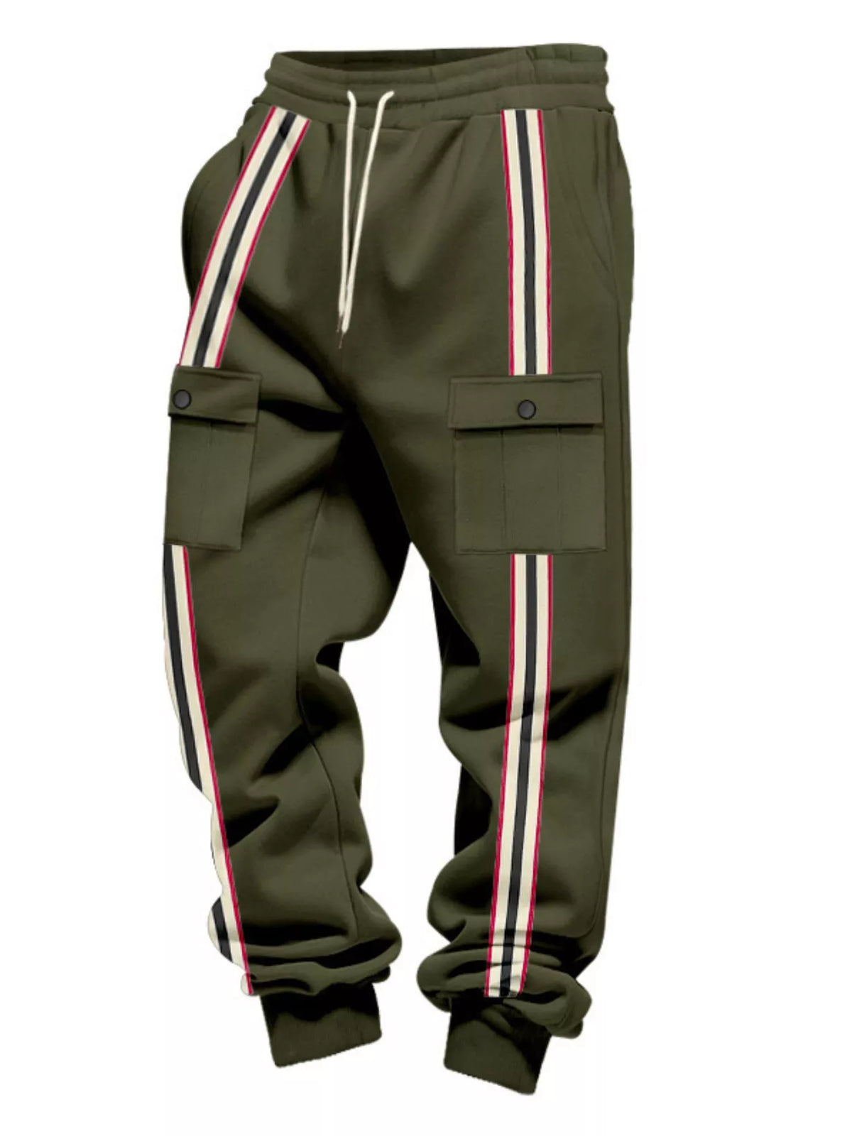 Olive green cargo joggers displayed from the front