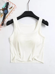 White seamless padded tank on hanger