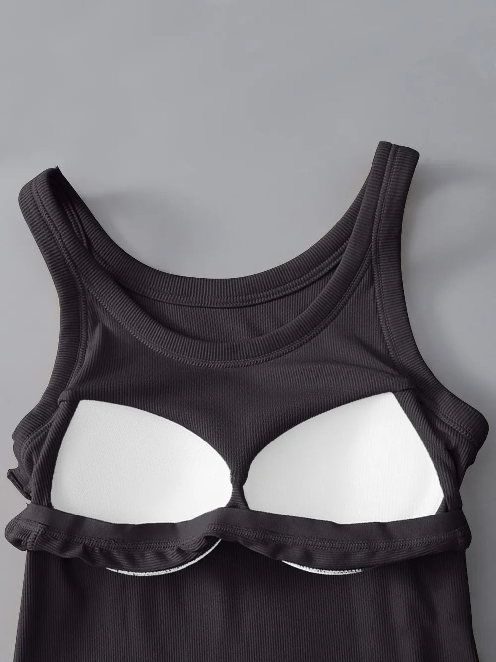 Soft viscose tank top with built-in bra, back view
