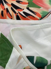 Close-up of tropical print dress lining and seam