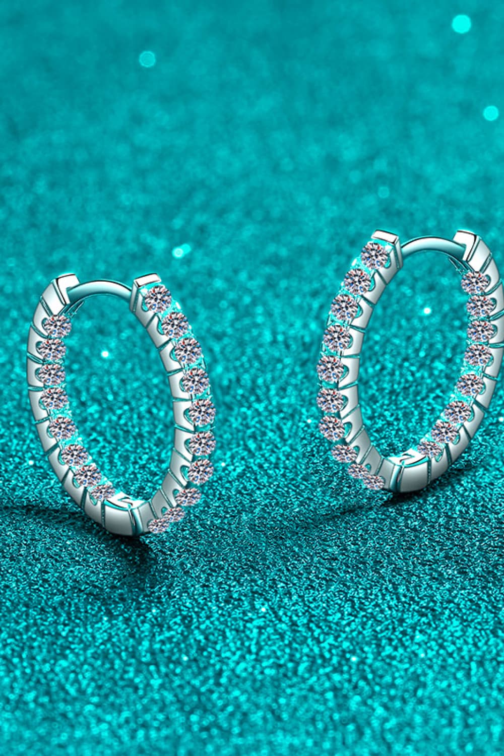 Moissanite 925 Sterling Silver Huggie Earrings — Front view of pavé moissanite huggie earrings