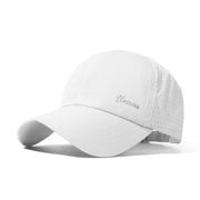 White breathable baseball cap with perforated side panels