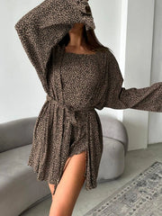 Leopard-print cami, cardigan and shorts lounge set worn as an outfit