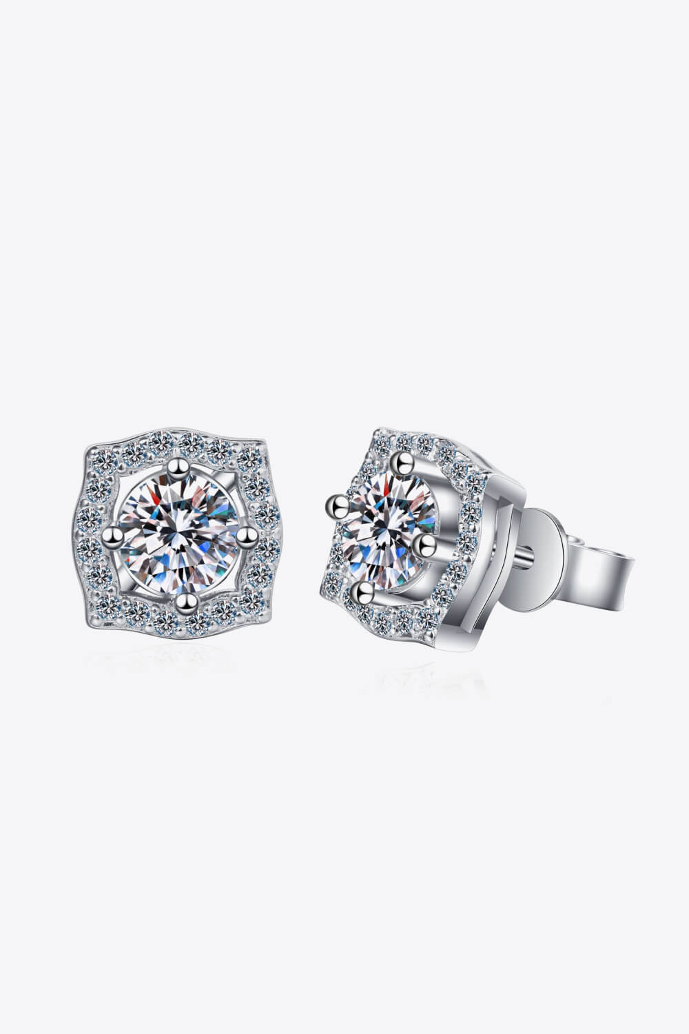 1 Carat Moissanite Geometric Stud Earrings — Pair of geometric moissanite stud earrings on white background