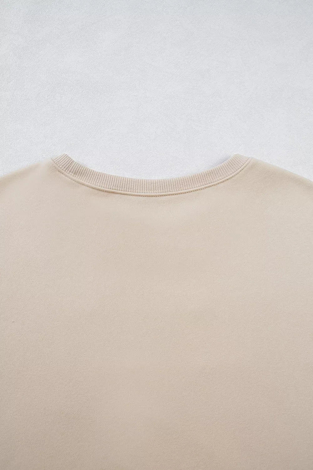 Plain back fabric and neckline of sweatshirt