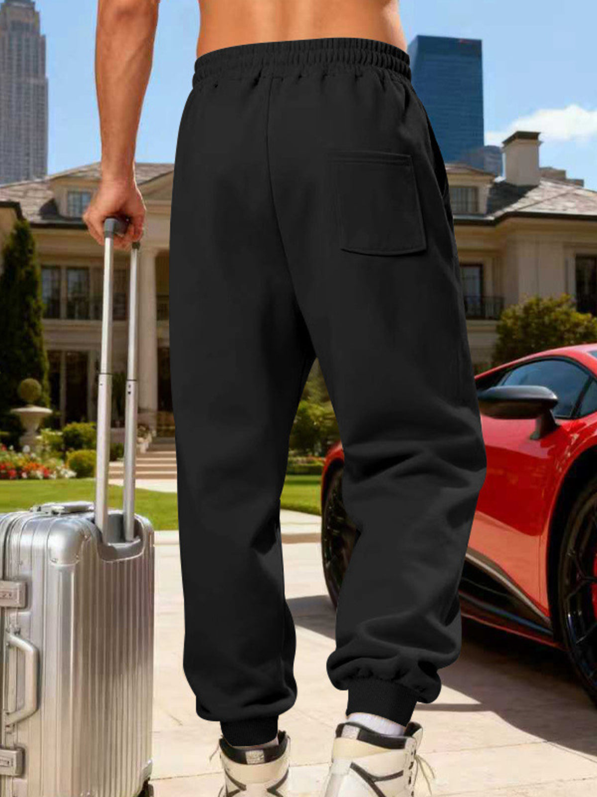 Rear view of black joggers showing the back pocket