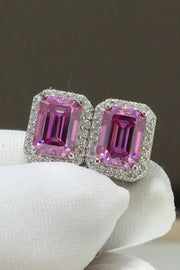 Shiny and Elegant 2 Carat Moissanite Stud Earrings — Front view of rose-colored geometric moissanite studs