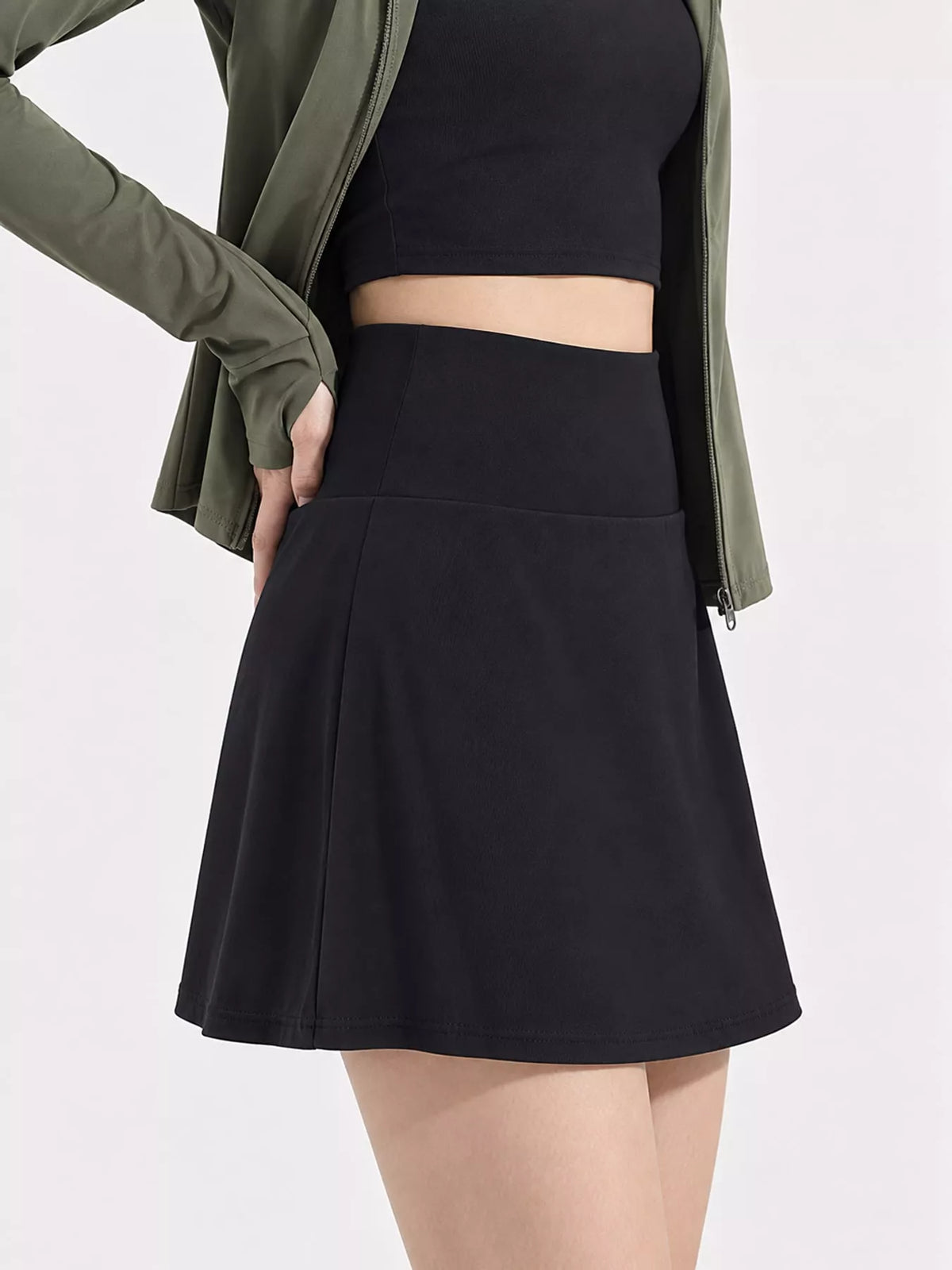 Black active skirt side view with flared hem