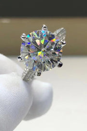 5 carat moissanite 6-prong ring in platinum-plated 925 sterling silver with zircon accents, back view