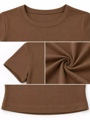 Hot pink cropped crew neck T-shirt shown from the front and back.