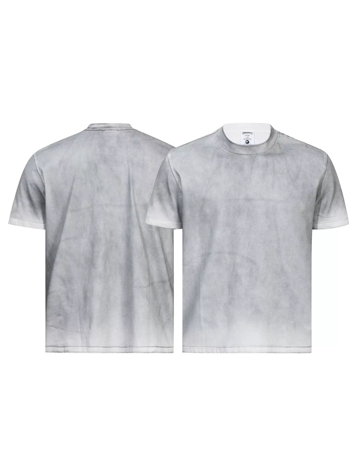 Gray washed short-sleeve crewneck T-shirt laid flat, front view