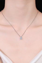 Model wearing a marquise-cut moissanite pendant necklace