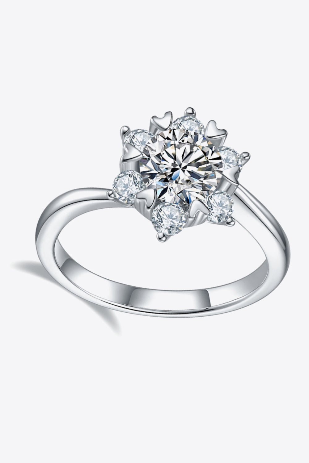 1 carat moissanite ring in 925 sterling silver with zircon details, side view