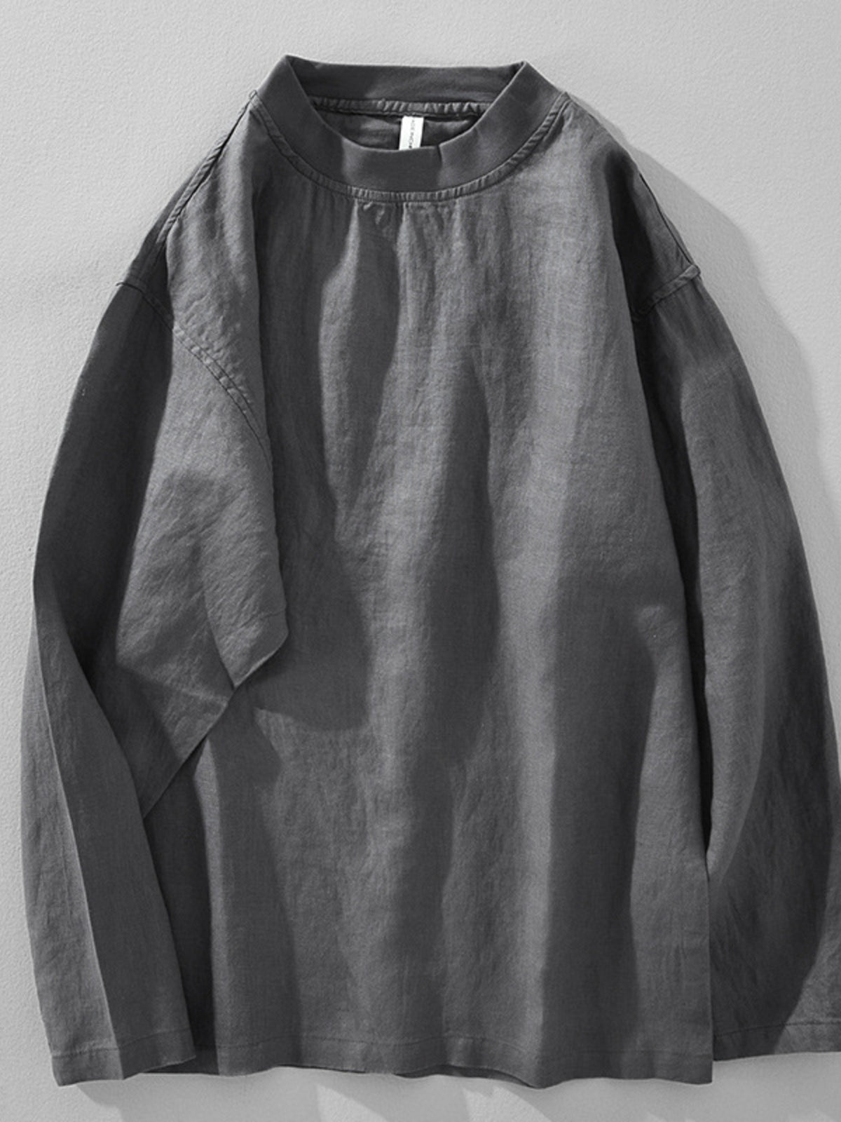 Charcoal long-sleeve crewneck T-shirt, front view