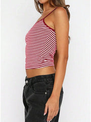 Red and white striped cami side view