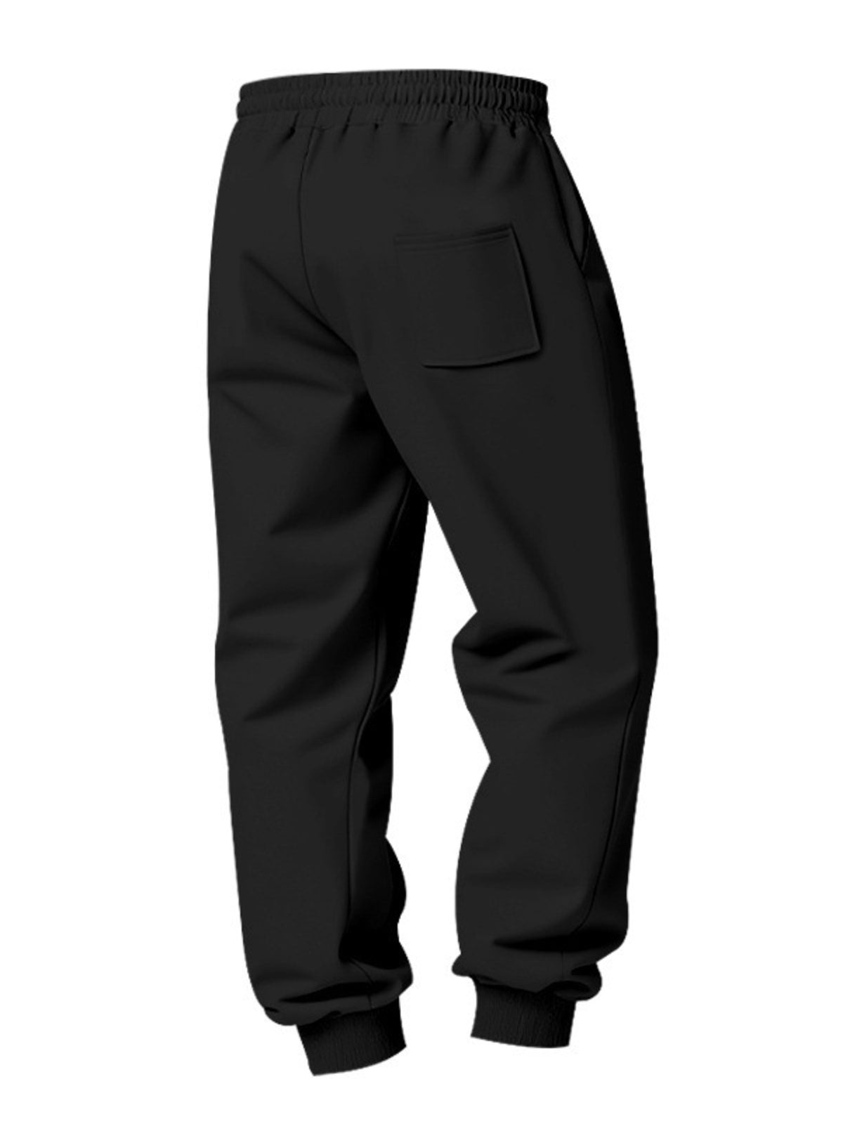 Back view of black cargo joggers on a plain background