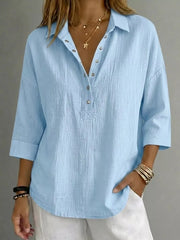 Women's plus-size snap-down 3/4-sleeve blouse, back view