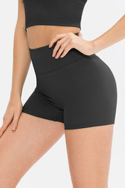 Black ribbed wide-waistband shorts, close side view
