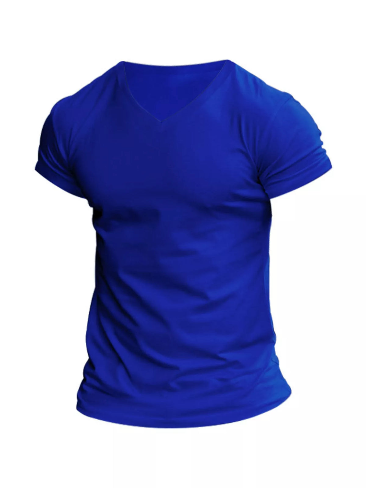 Royal blue V-neck T-shirt, front view