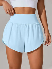 Light blue high-waisted active shorts shown from the front