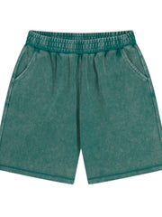 Deep teal elastic-waist shorts, front view