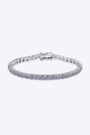 Full circular view of the slim silver moissanite bracelet on a white background.
