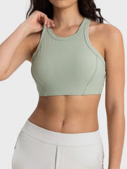 Sage green cropped sport tank shown from the front