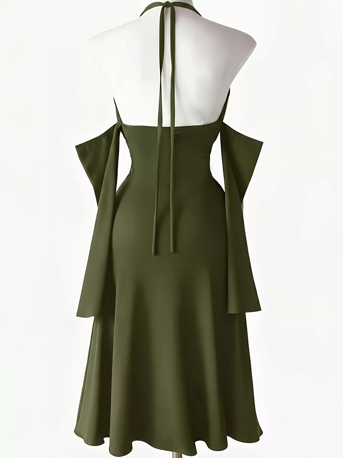 Wine-red halter bodycon dress front view, fitted silhouette with high slits