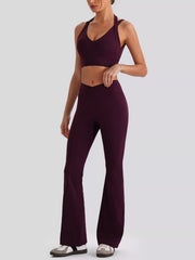 Garment detail view of seamless criss-cross v-neck tank and leggings active set