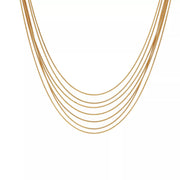 Gold-tone multi-strand necklace laid flat with clasp visible