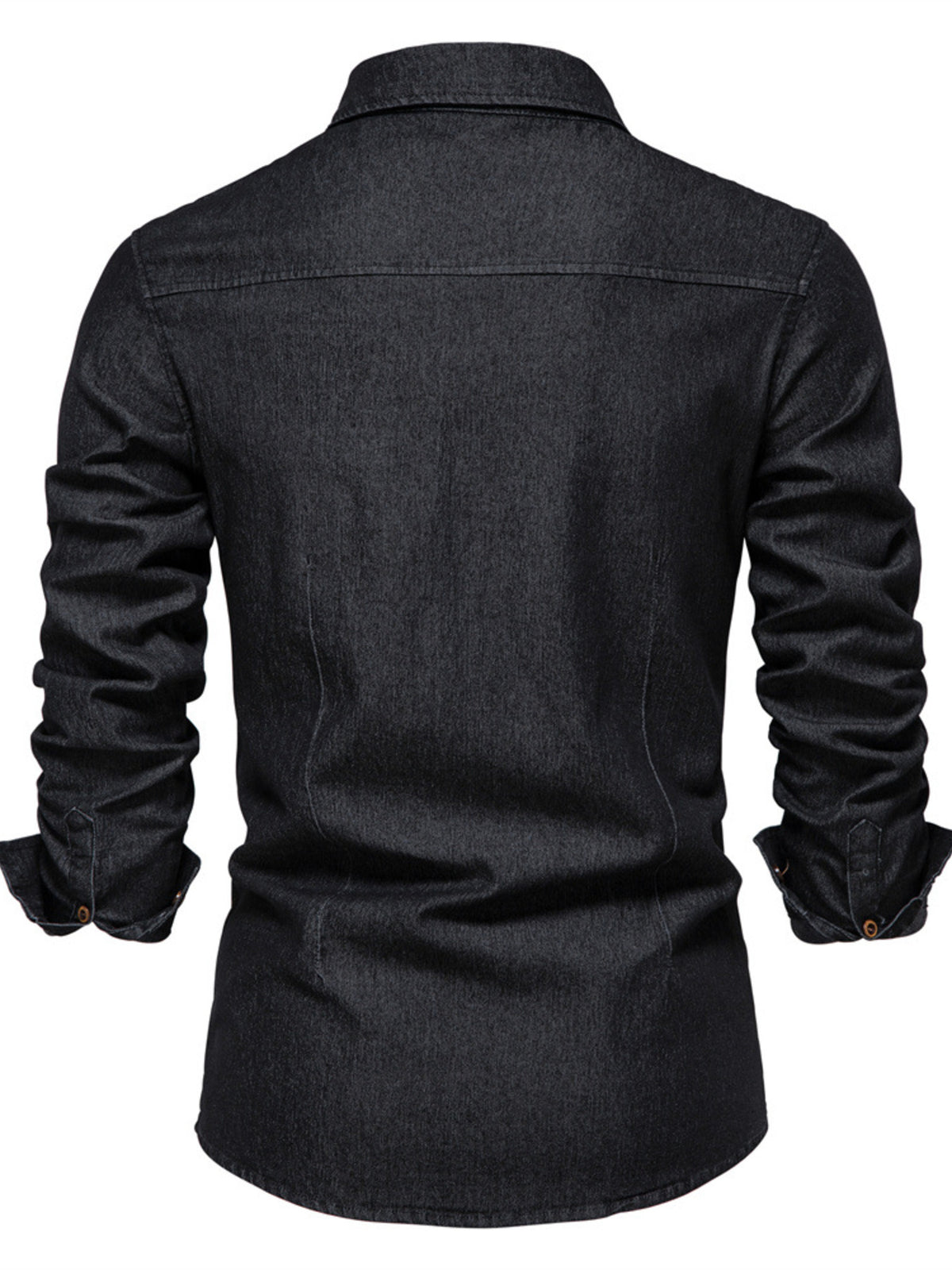 Men's plus size button-up cotton denim shirt with chest pocket, side view