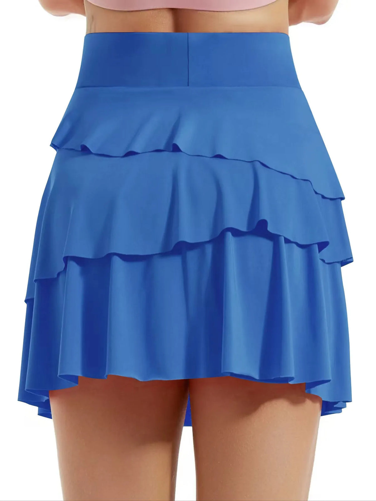 Full-length front view of tiered ruffle active skort