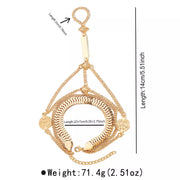 Gold-tone layered hand chain bracelet with size measurements shown