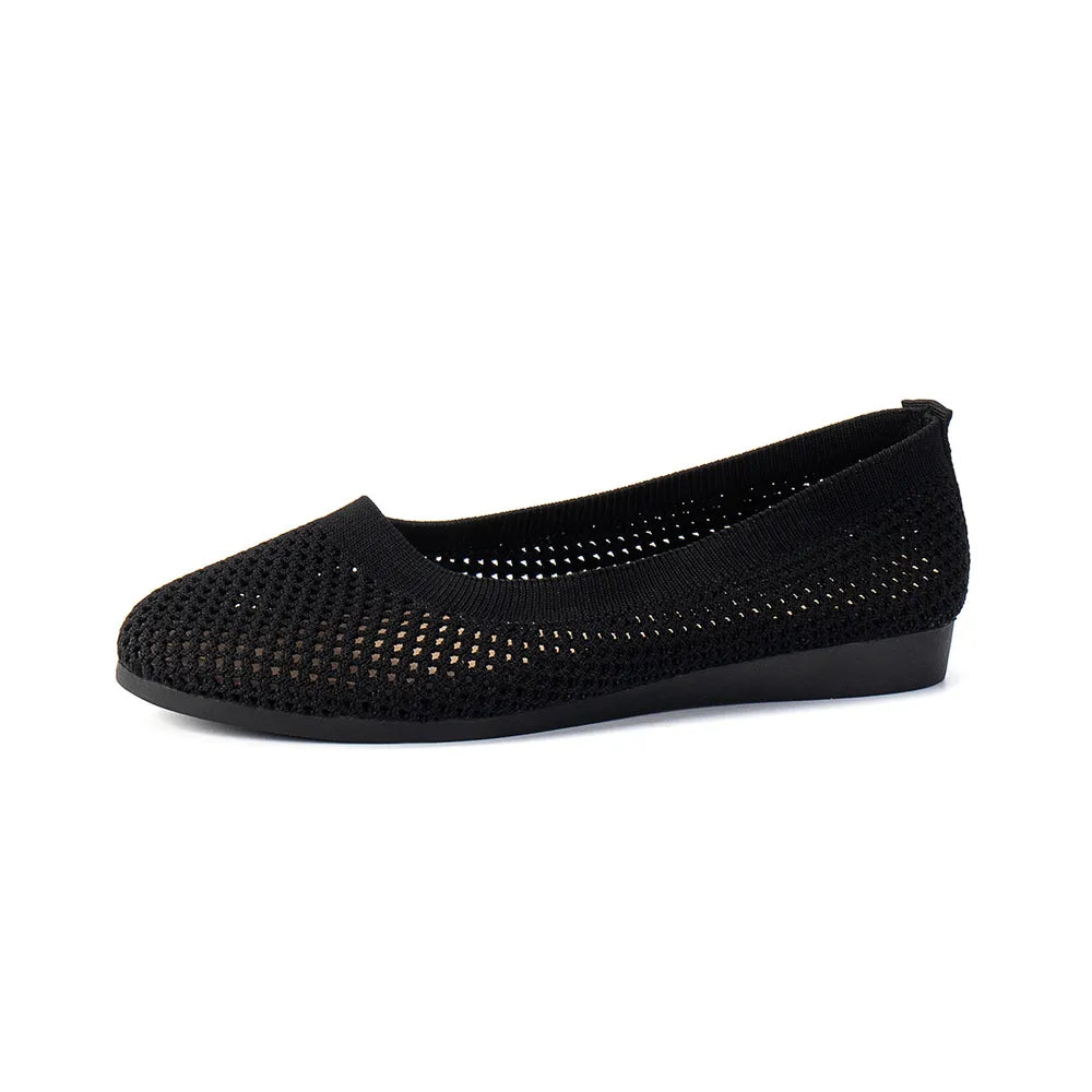 Black mesh flat slip-on in side profile