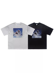 Black and white graphic T-shirts shown together