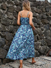 Blue paisley midi dress, rear view