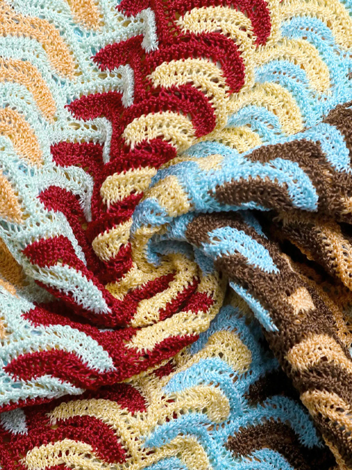 Macro view of thick multicolor chevron yarn texture