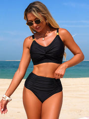 Black high-waisted bikini shown from the front