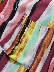 Close-up of multicolored striped fabric and the chest pocket