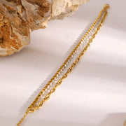 Detail of two bracelet layers and adjustable chain