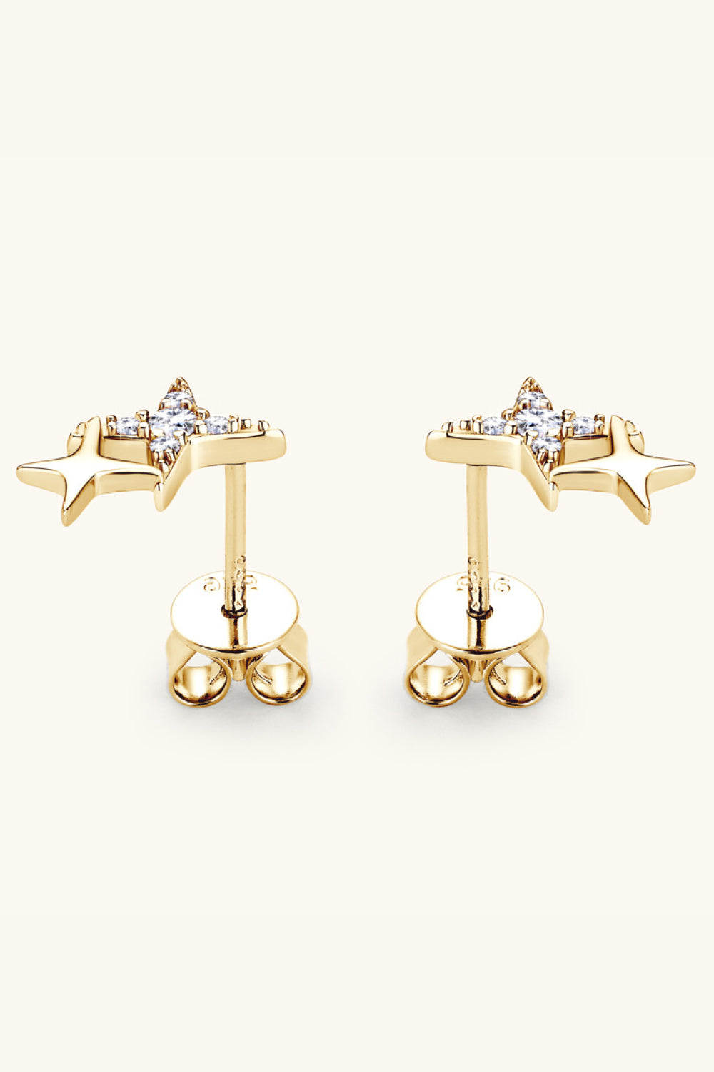 Gold-tone open star stud earrings with upright posts and butterfly backs