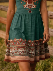 Close view of teal skirt and patterned hem